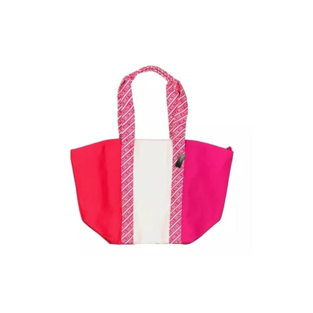 Victoria’s Secret Red and Punk Color-Block Canvas Tote